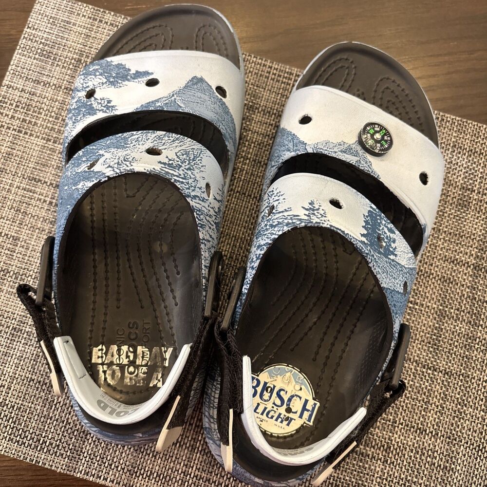 Crocs Coors Busch Light All-Terrain Sandals Mens Size 7 Womens 9 Open Toe Beer